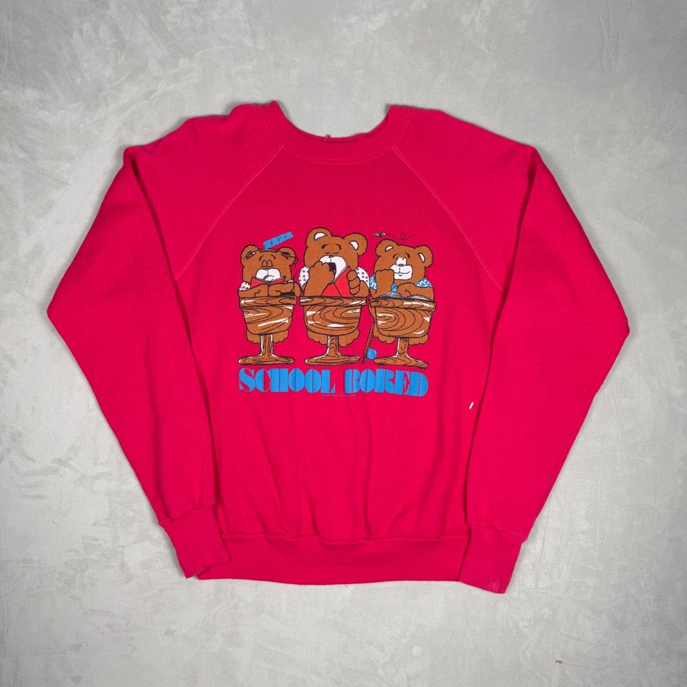 80s Unisex Pannill School Bored Graphic Raglan Sweatshirt Pink XL